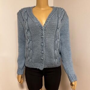 Sears Womens Blue Cable Knit Button‎ Cardigan Sweater Size M